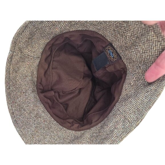 Nest Y2K Brown Wool Herringbone Cloche Bucket Hat Hand Embellished Silk Band - Picture 9 of 9